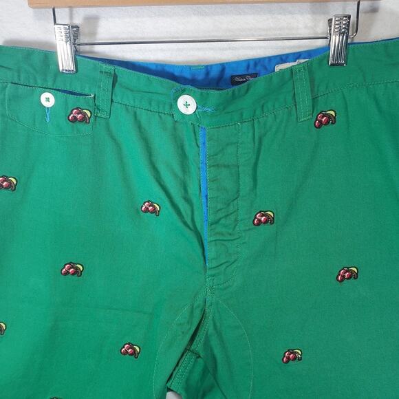 SABIT Green With Embroidered Red Cherries Men's Shorts Size 38 - Picture 1 of 12